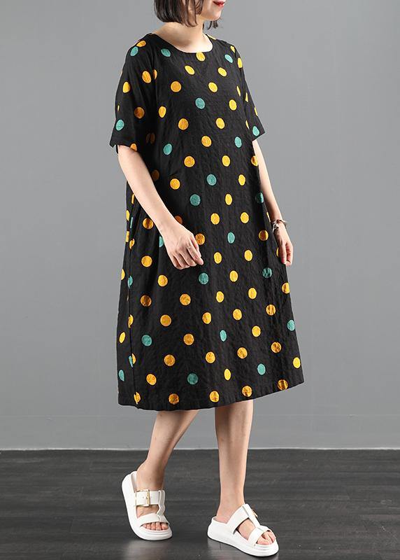 Organic O Neck Pockets Clothes Dress Black Dotted Dress