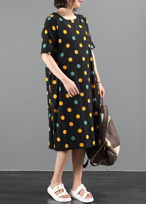 Organic O Neck Pockets Clothes Dress Black Dotted Dress