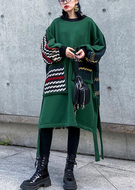 Organic O Neck Pockets Thick Cotton Tunic Photography Green Dress