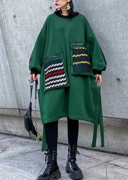 Organic O Neck Pockets Thick Cotton Tunic Photography Green Dress