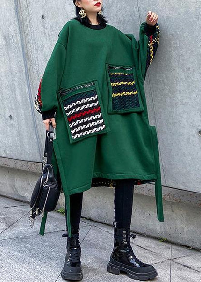 Organic O Neck Pockets Thick Cotton Tunic Photography Green Dress