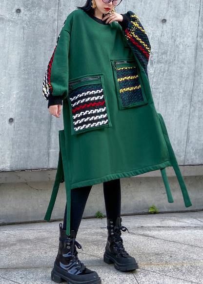 Organic O Neck Pockets Thick Cotton Tunic Photography Green Dress