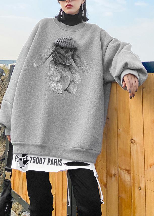 Organic o neck spring Blouse gray Cartoon animation loose tops