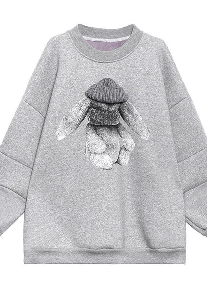 Organic o neck spring Blouse gray Cartoon animation loose tops