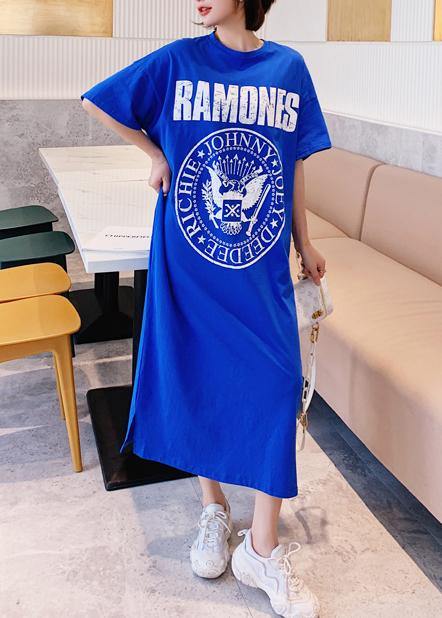 Organic O Neck Summer Tunics Catwalk Blue Letter Long Dress