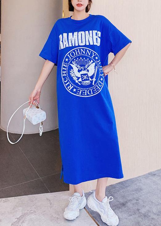 Organic O Neck Summer Tunics Catwalk Blue Letter Long Dress