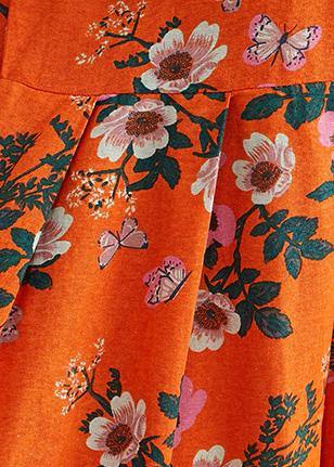 Organic O Neck Cinched Summer Quilting Clothes Catwalk Orange Traveling Dress