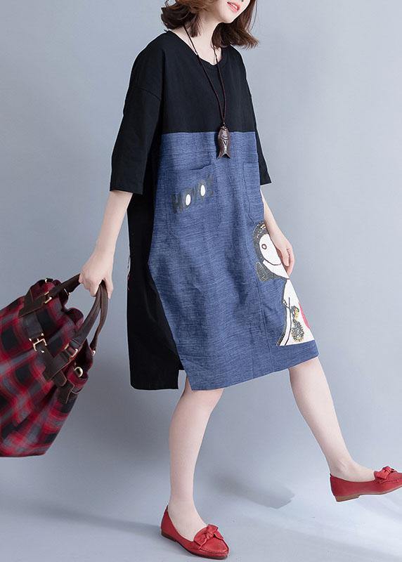 Organic Patchwork Cotton Dresses Pattern Black Prints Dresses Summer