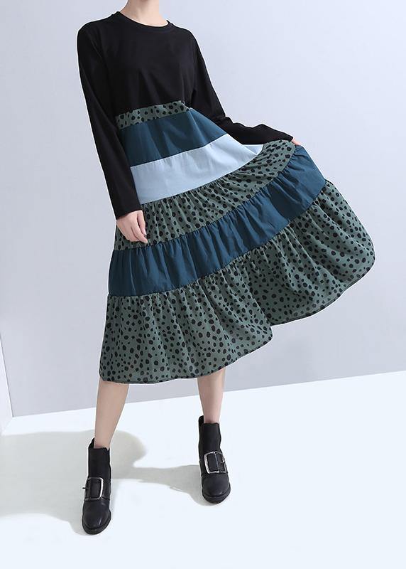 Organic Patchwork Cotton Long Sleeve Clothes Shape Black Cotton Dress