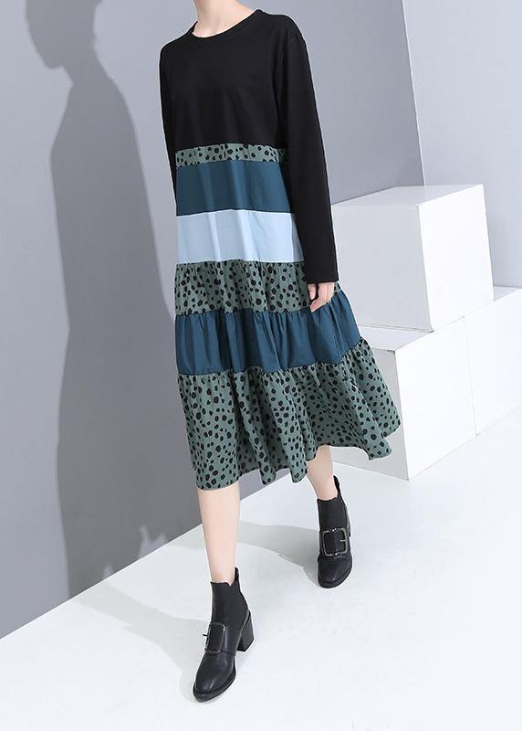 Organic Patchwork Cotton Long Sleeve Clothes Shape Black Cotton Dress