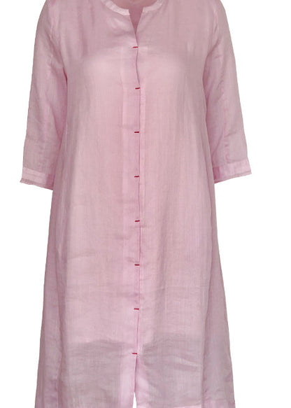 Organic Pink Linen Robes Fine Sleeve O Neck Half Sleeve a Line Summer Dress