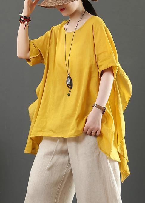 Organic Pink Linen Clothes for O Neck Half Sleeve Silhouette Shirt