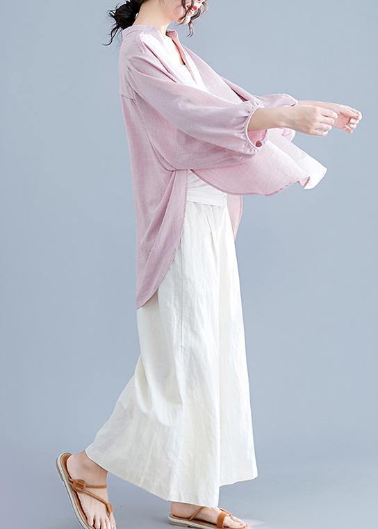 Organic Pink Linen Cotton Clothes for Shirts V Neck Batwing Sleeve Summer Top