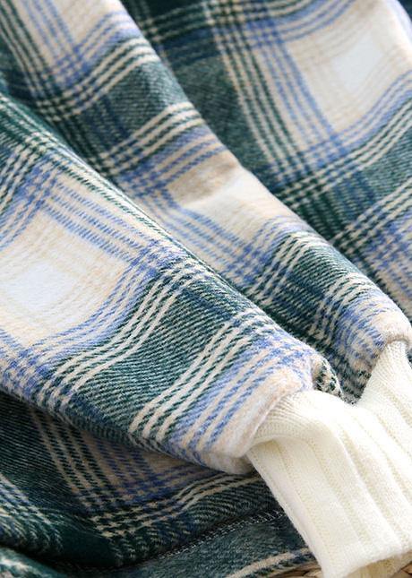 Organic Pink Plaid Cotton Linen Tops Blouses Hooded Tunic V Neck Blouses