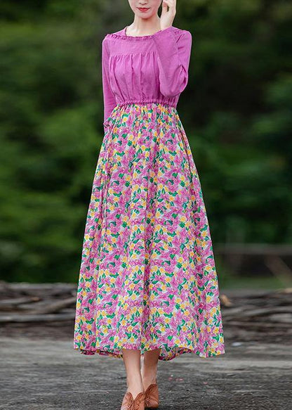 Organic Pink Print Long Dress Patchwork Dresses Spring Dresses