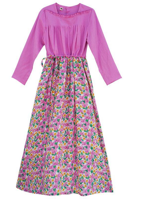 Organic Pink Print Long Dress Patchwork Dresses Spring Dresses