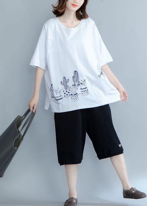 Organic Prints Cotton Long Shirts Work Outfits White Blouses Summer