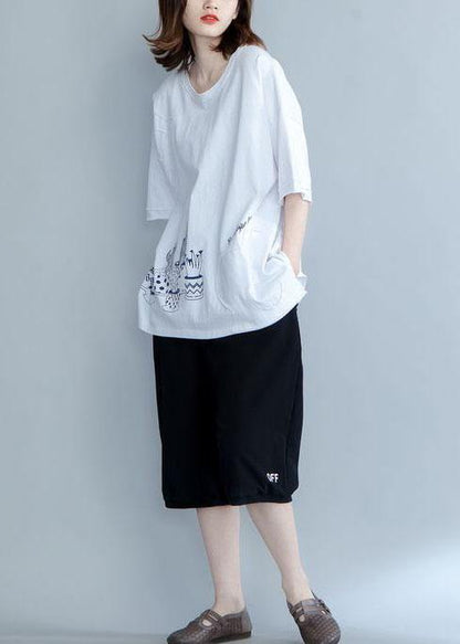 Organic Prints Cotton Long Shirts Work Outfits White Blouses Summer