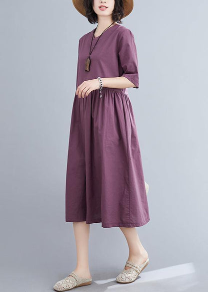Organic Purple Linen Cotton Clothes for V Neck Long Summer Dresses