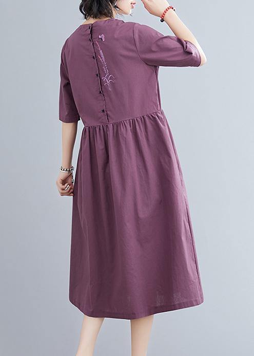 Organic Purple Linen Cotton Clothes for V Neck Long Summer Dresses
