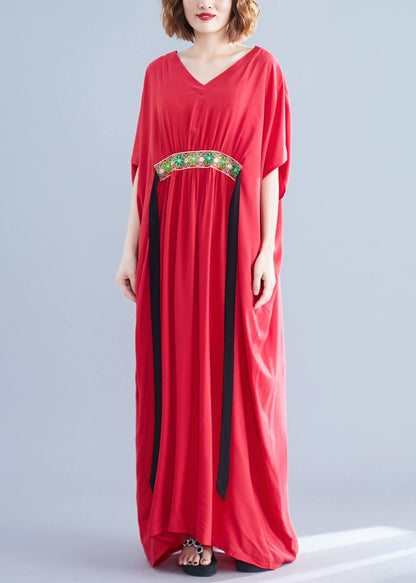 Organic Red V Neck Cotton Clothes Two Ways to Wear Maxi Summer Dress