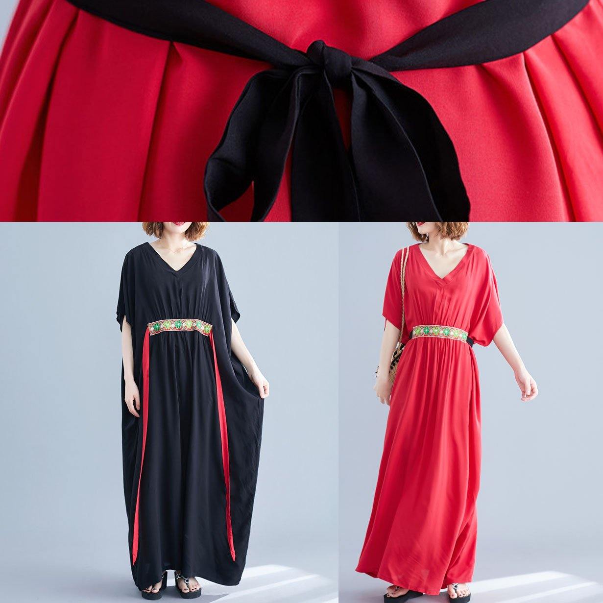 Organic Red V Neck Cotton Clothes Two Ways to Wear Maxi Summer Dress