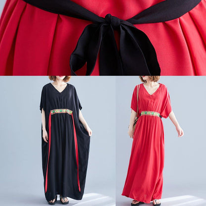 Organic Red V Neck Cotton Clothes Two Ways to Wear Maxi Summer Dress
