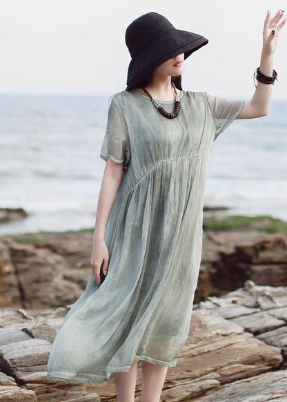 Organic Short Sleeve Cotton Clothes Inspiration Green High Waist Dress