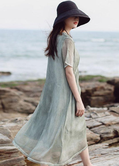 Organic Short Sleeve Cotton Clothes Inspiration Green High Waist Dress