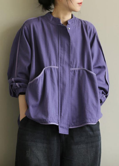 Organic Stand Collar Patchwork Fine Clothes Black Outwears