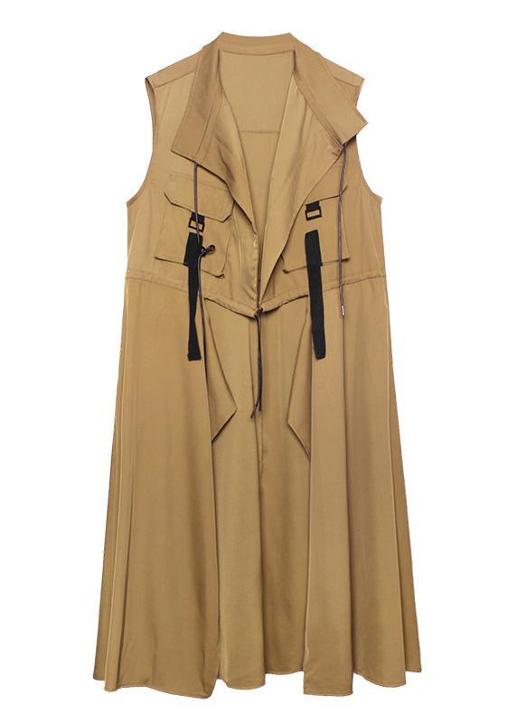 Organic Stand Collar Tie Waist Fine Clothes for Army Green Knee Coats