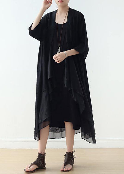 Organic V Neck Asymmetric Cotton Tunics Sewing Black a Line Dress