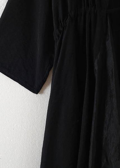 Organic V Neck Asymmetric Cotton Tunics Sewing Black a Line Dress