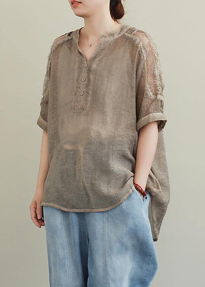 Organic V Neck Clothes Inspiration Khaki Lace Top