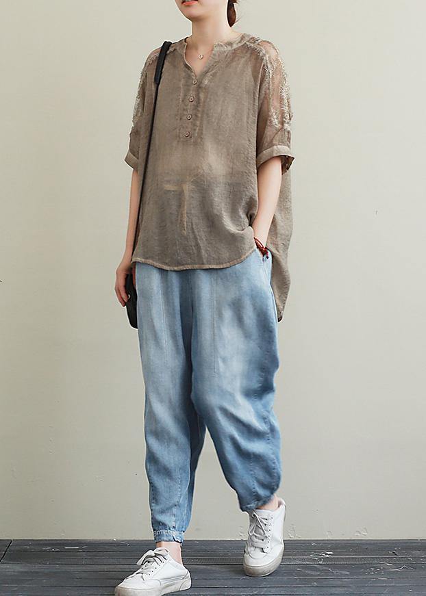Organic V Neck Clothes Inspiration Khaki Lace Top