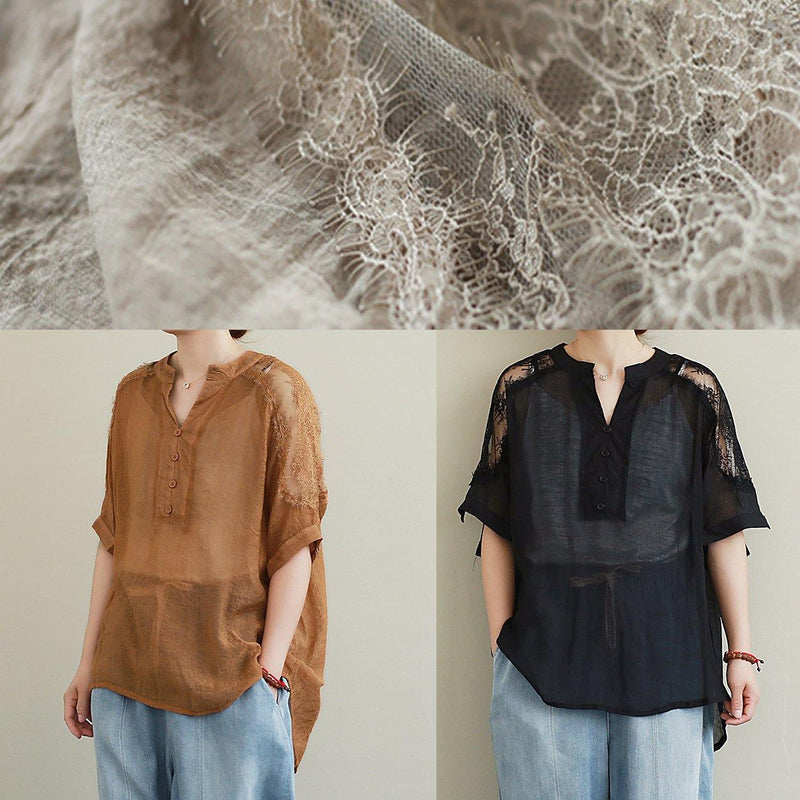 Organic V Neck Clothes Inspiration Khaki Lace Top