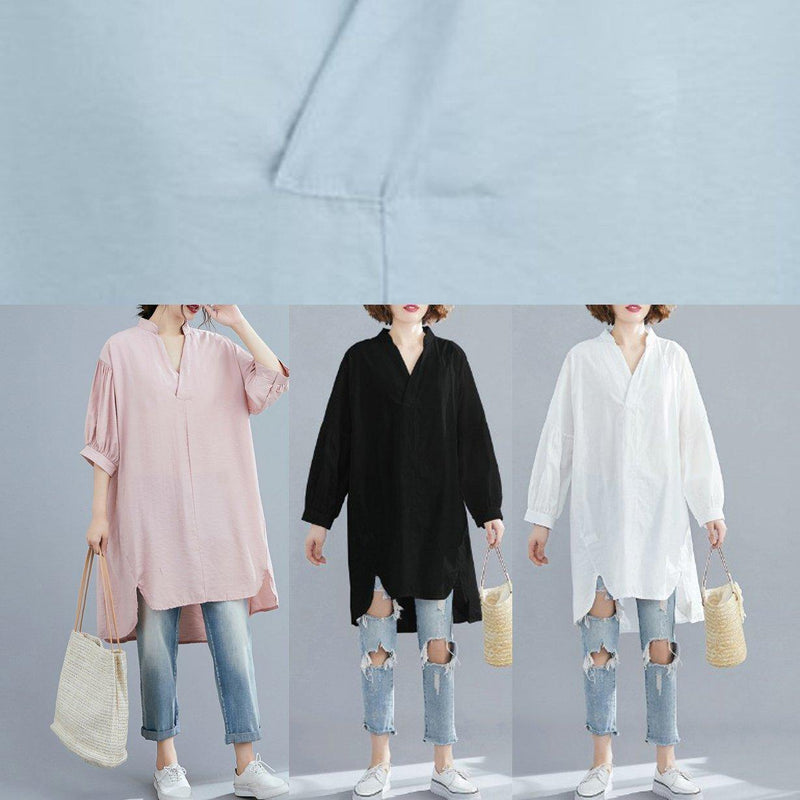 Organic V Neck Lantern Sleeve Summer Blouses for Sleeve Light Blue Shirt