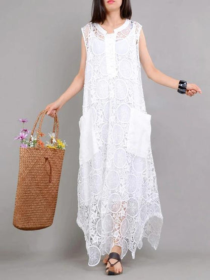 Organic White Clothes for Pockets Asymmetric Kaftan Summer Dresses