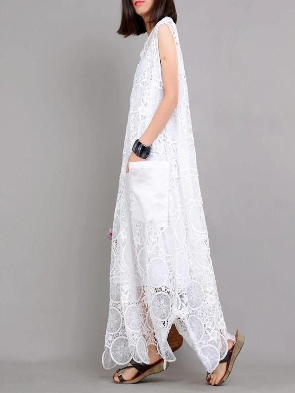 Organic White Clothes for Pockets Asymmetric Kaftan Summer Dresses