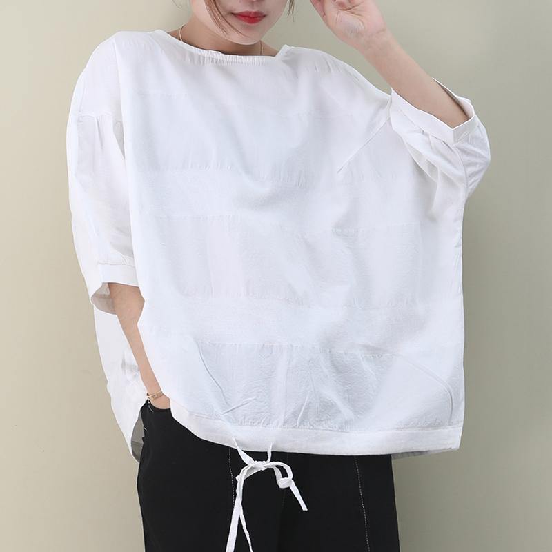 Organic White Cotton Clothes for O Neck Drawstring Cotton Summer Shirts