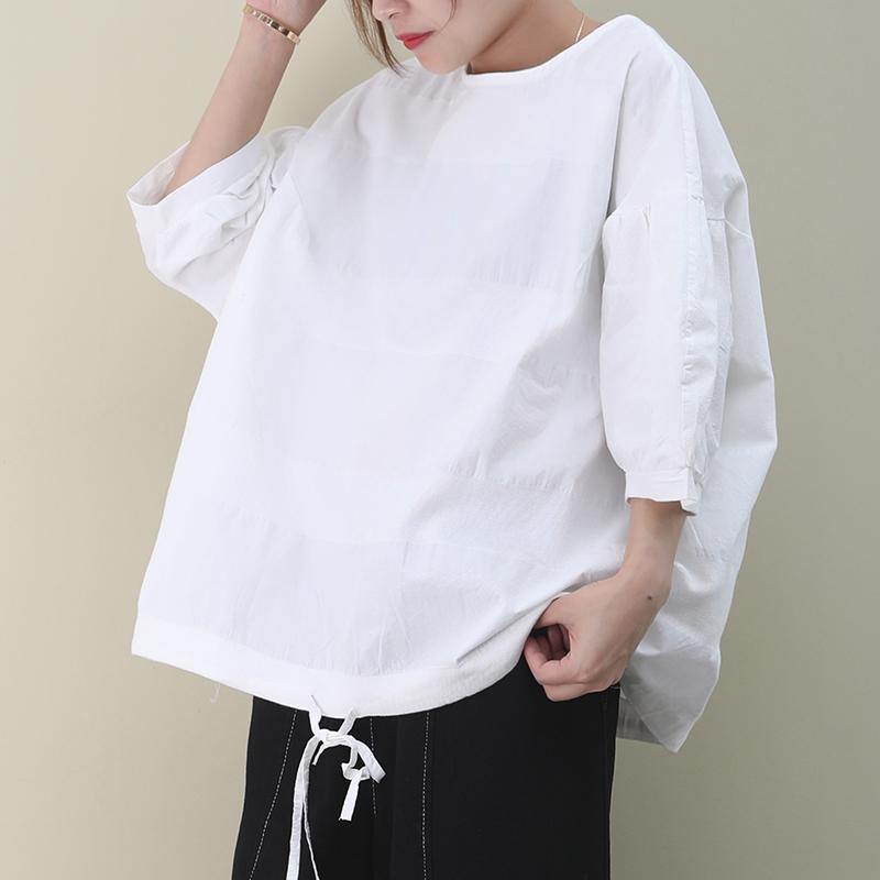 Organic White Cotton Clothes for O Neck Drawstring Cotton Summer Shirts