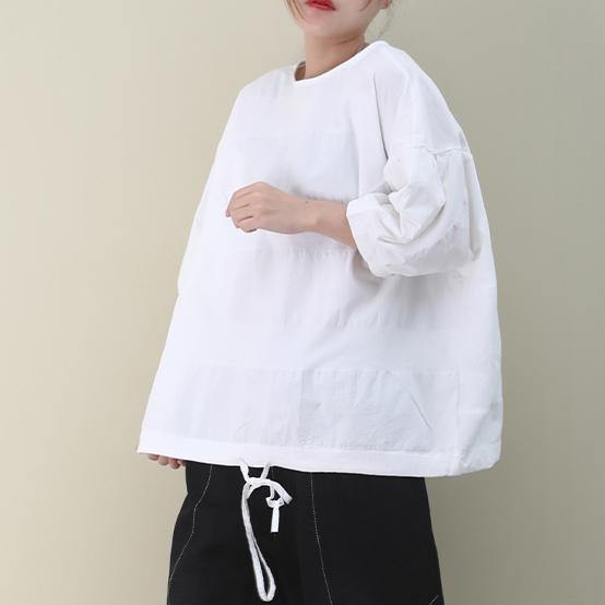 Organic White Cotton Clothes for O Neck Drawstring Cotton Summer Shirts