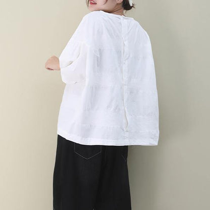 Organic White Cotton Clothes for O Neck Drawstring Cotton Summer Shirts
