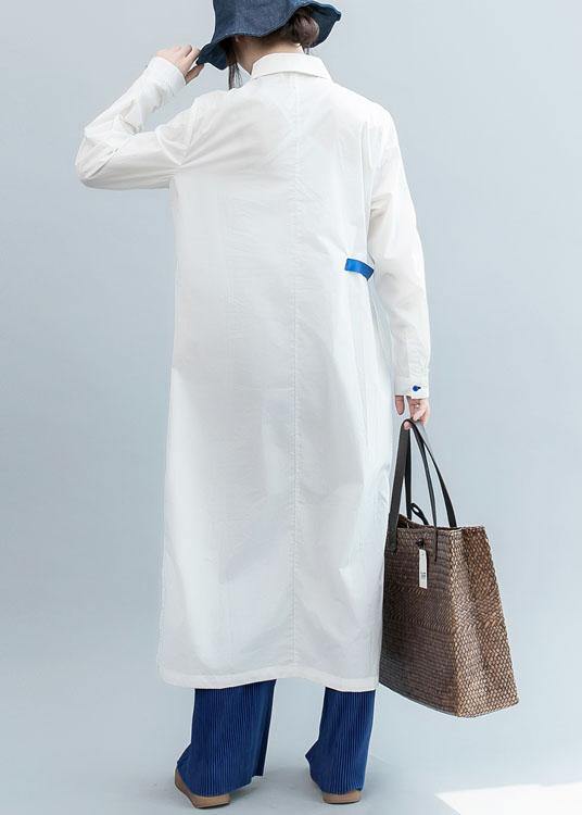 Organic White Tie Waist Cotton Tunics Side Open Dresses Fall Shirt Dress