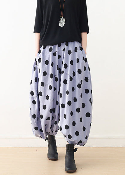 Organic Wide Leg Pants Cotton Clothes Shape Blue Dotted a Line Pants Spring