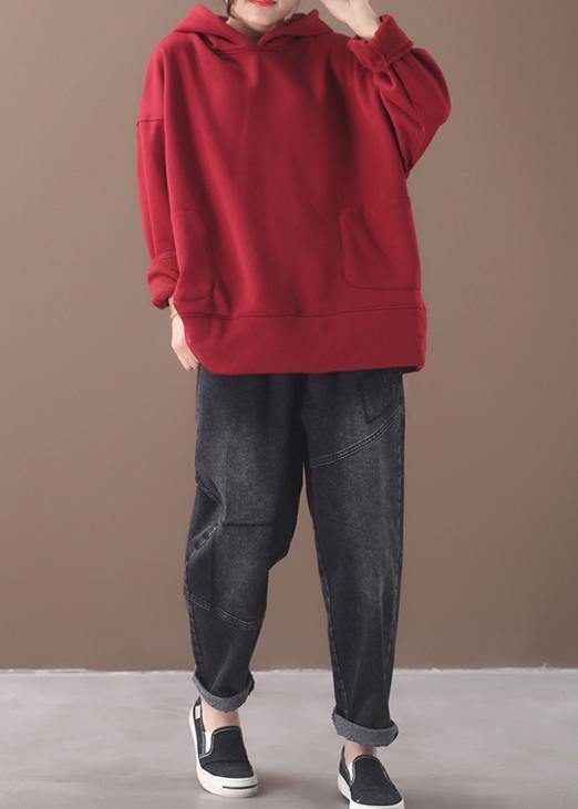 Organic Winter Cotton Hooded Long Shirts Ideas Red Top
