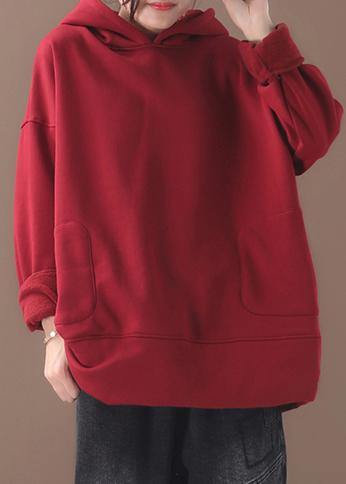 Organic winter cotton hooded Long Shirts Fashion Ideas red top