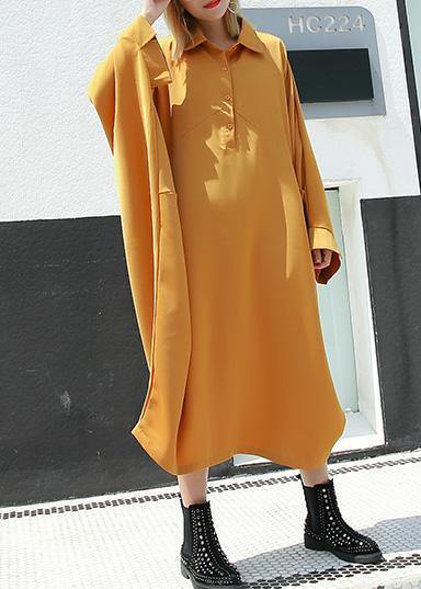 Organic Yellow Cotton Dresses Batwing Sleeve Cotton Robes Summer Dress
