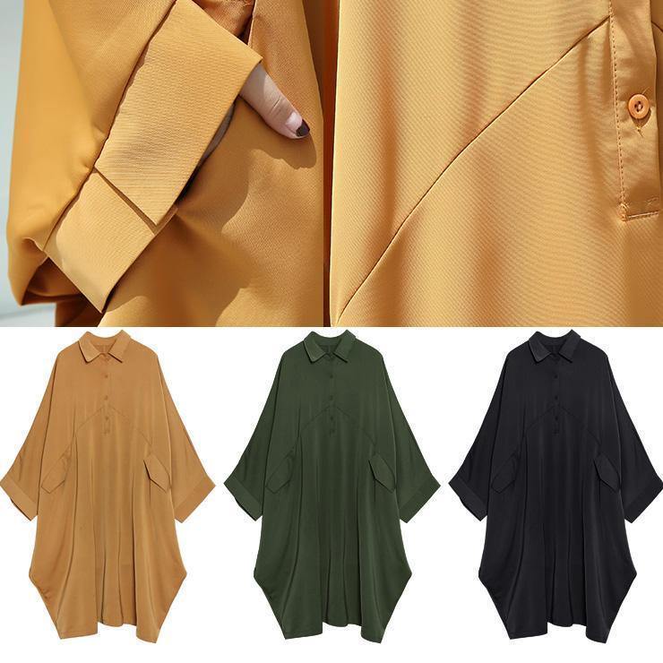 Organic Yellow Cotton Dresses Batwing Sleeve Cotton Robes Summer Dress