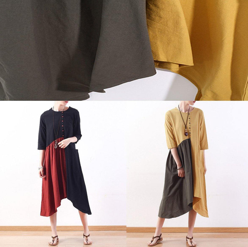 Organic Yellow Cotton Tunic Top Patchwork Traveling Summer Dresses